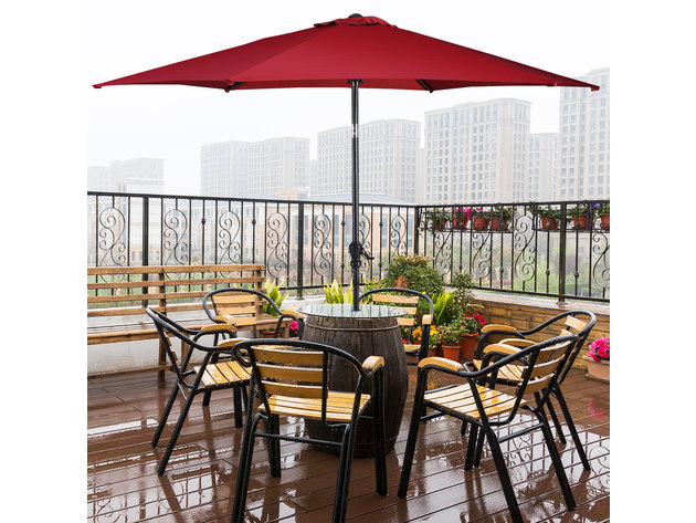 Costway 10FT Patio Umbrella 6 Ribs Market Steel Tilt W/ Crank Outdoor Garden Burgundy