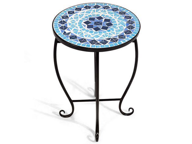 Costway Outdoor Indoor Accent Table Plant Stand Cobalt Blue Color Scheme Garden Steel - Multicolor