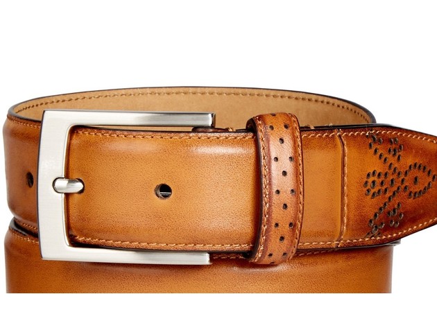 Tasso Elba Men'sFeather-Edge Leather Dress Belt Tan Beige Size 40 Regular