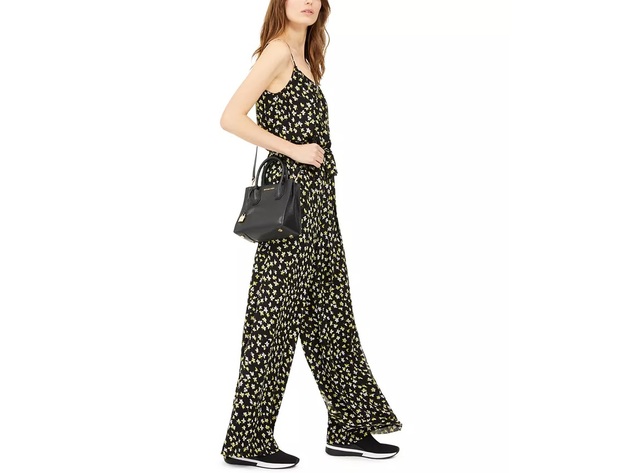 Michael Kors Women's Floral-Print Tie-Waist Jumpsuit Regular & Petite Yellow Size Large
