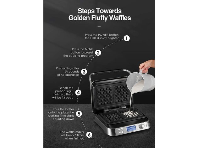 AICOOK Smart Pro Belgian Waffle Maker, 5 Different Programs, Sliver