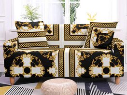  Elastic Sofa Cover for L.R. Mod Sectional Corner Sofa (Black/Gold, 2-Seater)