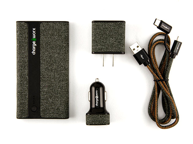 Sleek Canvas Complete Charging Kit + Micro USB & USB-C Cable (Green)