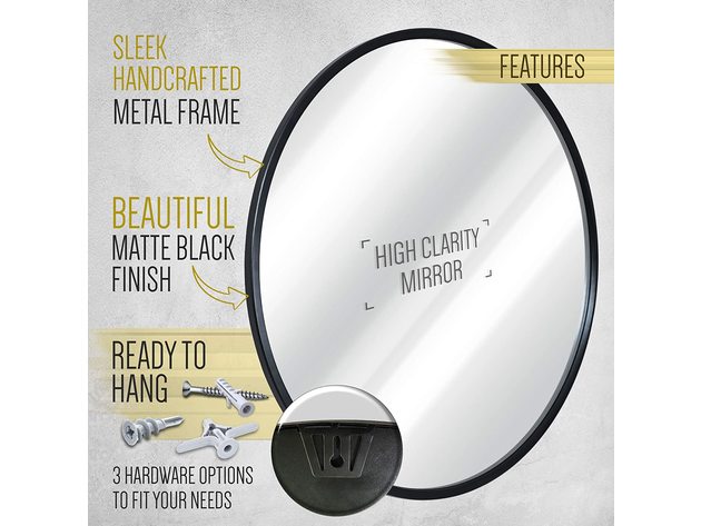 HBCY Creations Black Circle Wall Mirror 16" Round Wall Mirror for Entryways (Refurbished, No Retail Box)