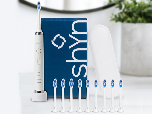 Shyn Sonic Toothbrush with 10 Gum Care Brush Heads (White)