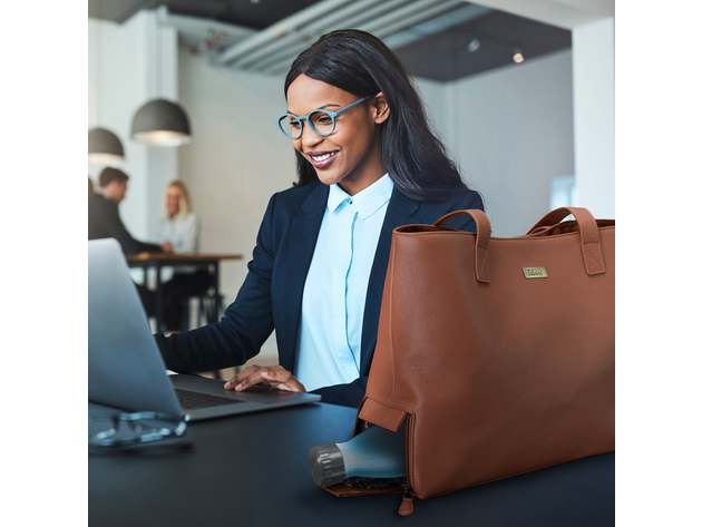 Brown Genuine Leather Tote with Insulated Lunch Bag Pocket / Wine Carrier. Wine Purses For Women Who Have Everything