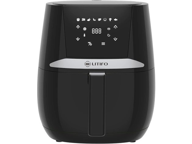LITIFO 4.5QT Air Fryer with Digital, LED Touch Screen, Single Basket System, Non-Stick Coating, 7 Preset Cooking Functions, Dishwasher Safe (Matte Black)