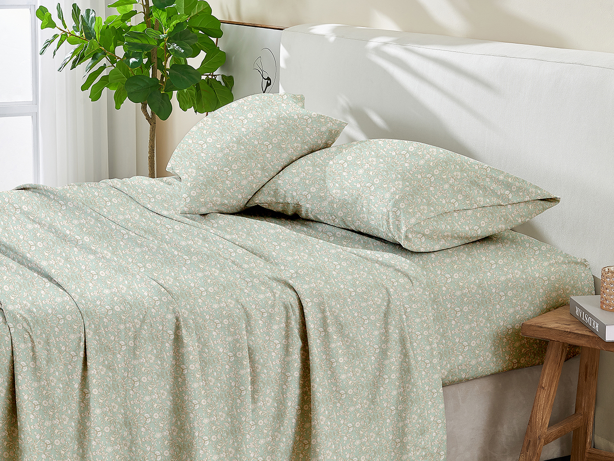 4-Piece Floral Print Microfiber Sheet Set (Floral Green/Full)