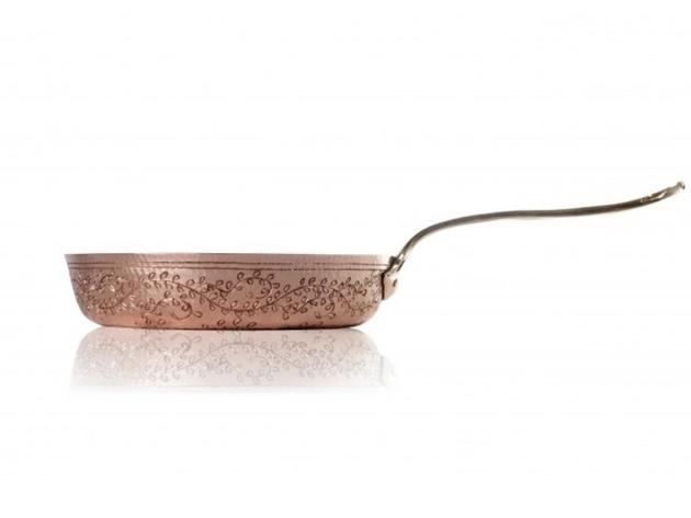 Copper Frying Pan with Hand-Engraved Leaves 11" 