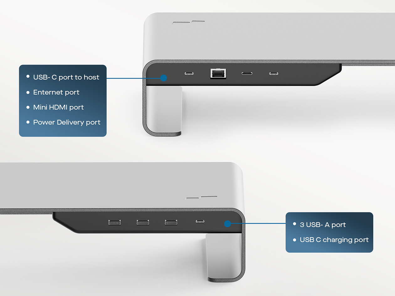 Aluminum Monitor Riser with 8-Port Docking Hub