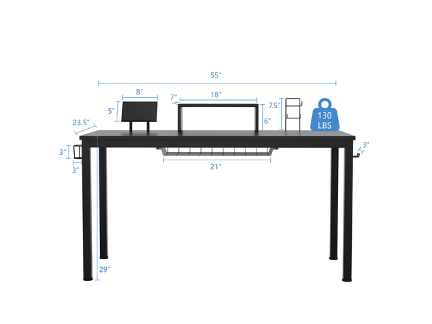 Costway 55 inch Gaming Desk Racing Style Computer Desk with Cup Holder & Headphone Hook - Black