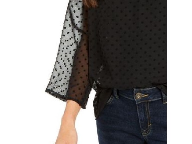 Style & Co Women's Mixed-Media Sheer-Sleeve Blouse Black Size Small