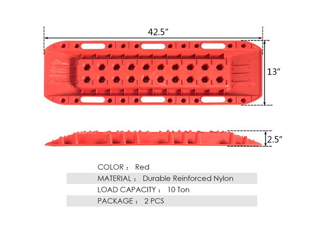 Costway 2 Piece Recovery Traction Tracks Mat Mud Sand Snow Tier Ladder Off Road - Red