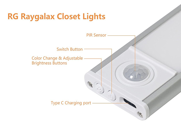 3-Temperature Motion Sensor LED Cabinet Light (2-Pack/20cm)