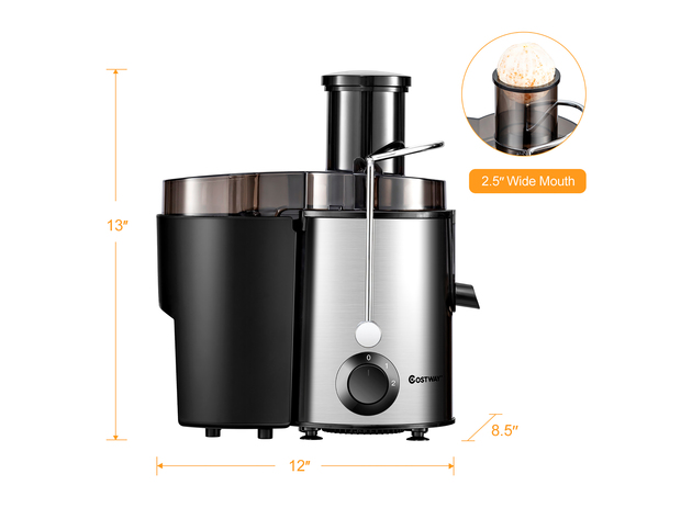 BPA-Free Stainless Steel Centrifugal Juice Extractor for Fruit and Vegetable Dual Speed Mode & Overload Protection COSTWAY Juicer Machine with Wide Feed Chute 