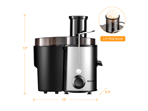 Costway Juicer Machine Centrifugal Juice Extractor Wide Mouth & 2 Speed BPA Free - Silver + Black