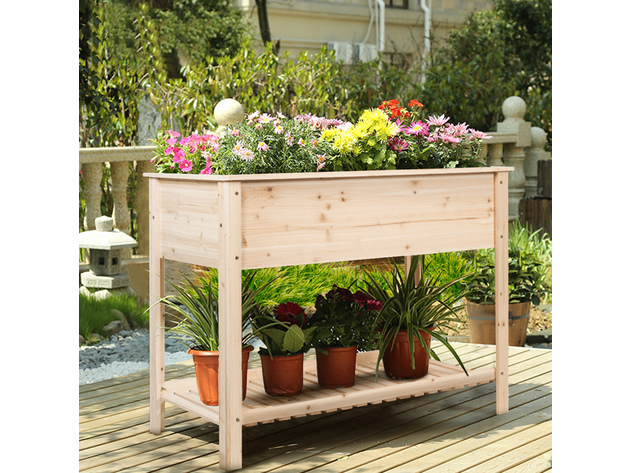 COSTWAY Raised Garden Planter Bed Box Stand Wood Elevated Planter w/Shelf 48''x22''x35.5'' - Natural