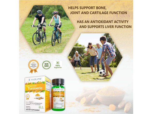 Avalife Full Spectrum Turmeric - High Potency Natural Antioxidants Curcumin Supplements for Men & Women - 60 Capsules
