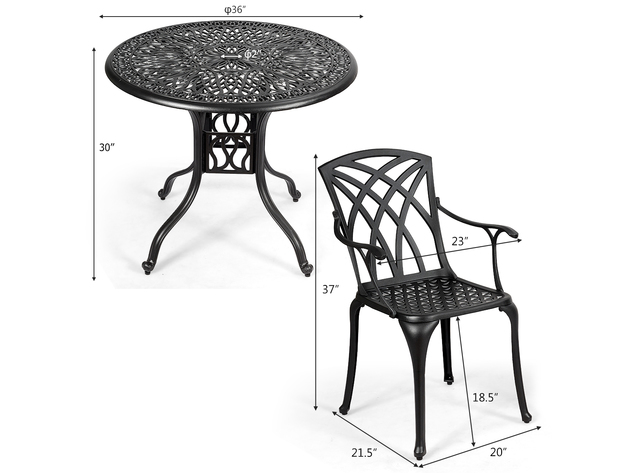 Costway 5 Piece Cast Aluminum Patio Dining Set Garden Deck Furniture - Black
