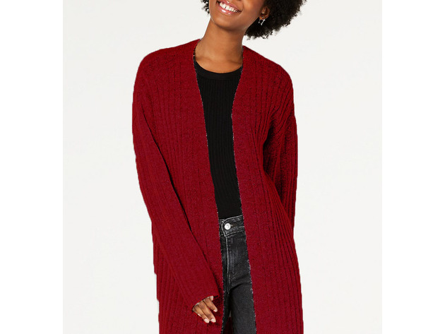 Hooked Up By Iot Juniors' Cozy Rib-Knit Cardigan Red Size Small
