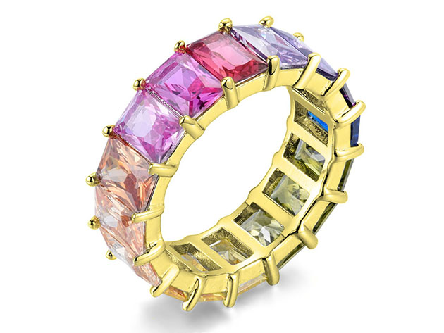 Multicolored Eternity Sterling Silver Band Ring (Size 5)