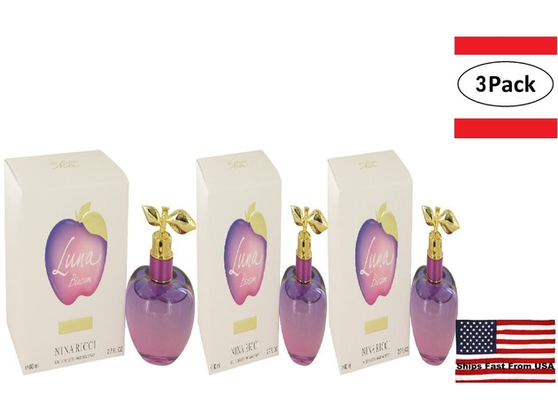 3 Pack Nina Luna Blossom by Nina Ricci Eau De Toilette Spray 2.7 oz for Women