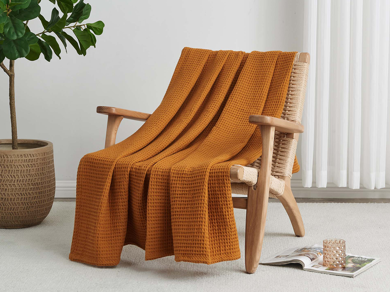 Vintage Cotton Waffle Blanket (King/Bronze)