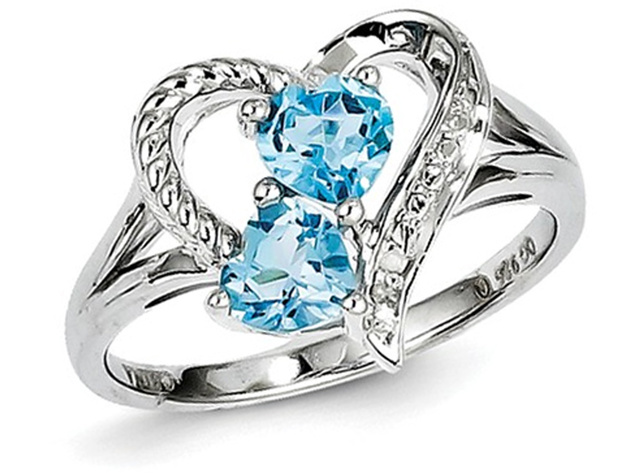 1.00 Carat (ctw) Blue Topaz Heart Promise Ring in Sterling Silver - 9