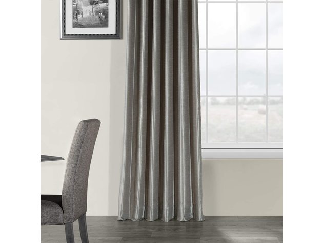 Exclusive Fabrics & Furnishings Vintage Textured Faux Dupioni Silk Single Curtain Panel, Size: 96 x 50 inches, Silver