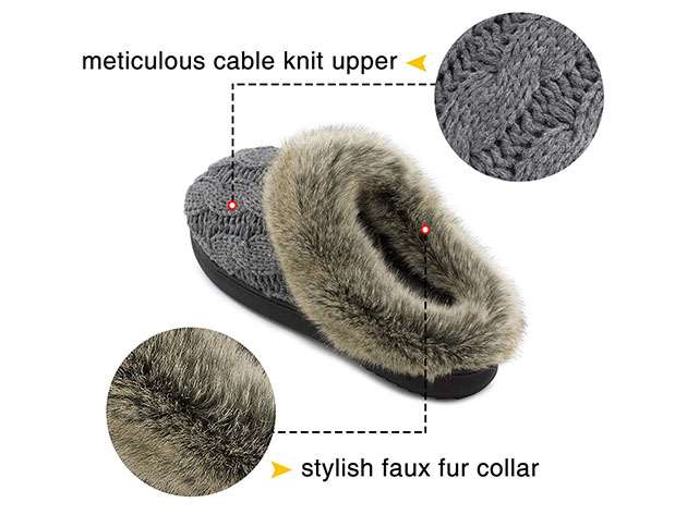 Women's Soft Yarn Cable Knitted Memory Foam Slippers (Gray, Size 11-12 ...