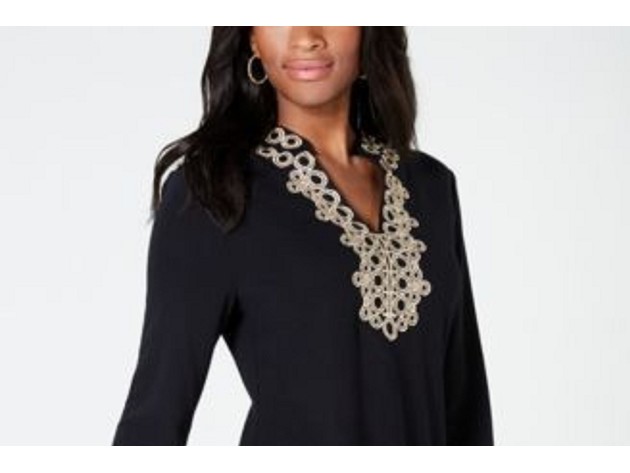 Charter Club Women's Lace-Trim Tunic Top Black Size Small
