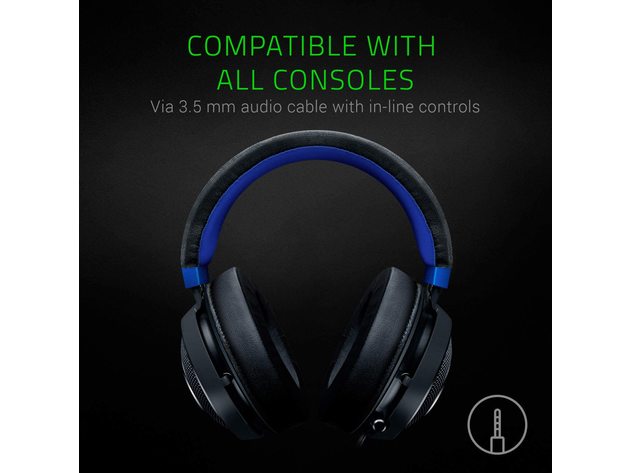 Razer Kraken Gaming Headset: Lightweight Aluminum Frame - Retractable Noise Isolating Microphone - For PC, PS4, PS5, Switch, Xbox One, Xbox Series X & S, Mobile - 3.5 mm Headphone Jack - Black/Blue - Certified Refurbished Brown Box