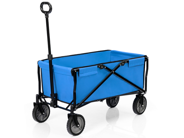 Costway Collapsible Outdoor Utility Wagon Folding Garden Tool Cart - Blue