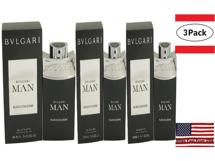 3 Pack Bvlgari Man Black Cologne by Bvlgari Eau De Toilette Spray