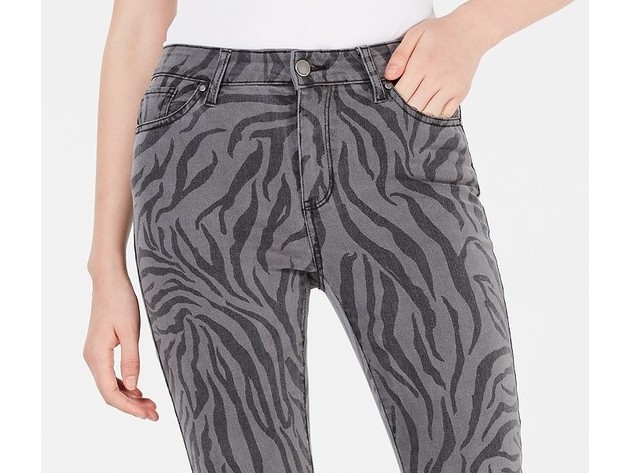 Tinseltown Women's Juniors' Zebra-Print Skinny Jeans Gray Size 9