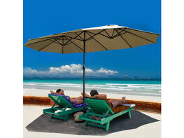 Costway 15' Market Outdoor Umbrella Double-Sided Twin Patio Umbrella with Crank Beige