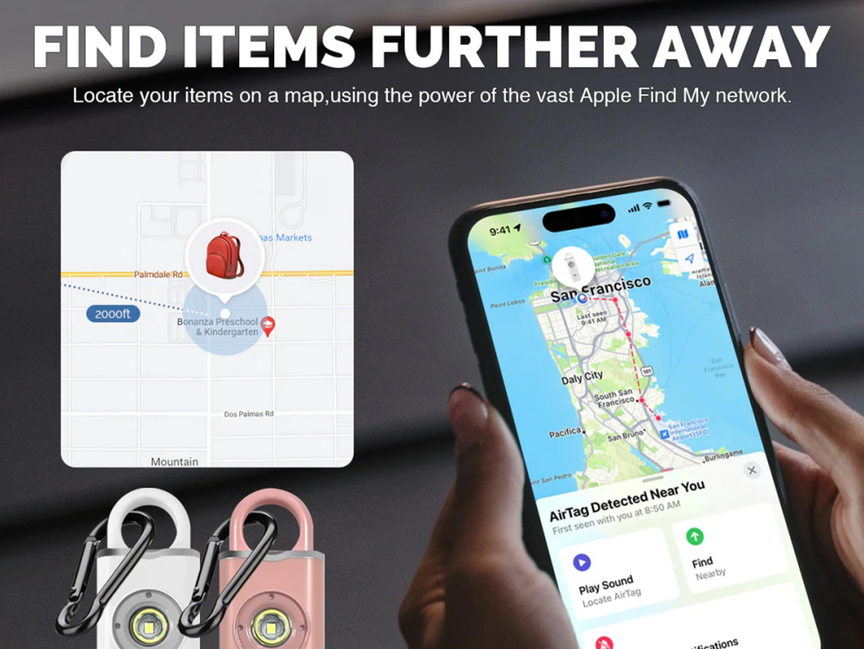 2-in-1 Personal Safety Alarm with Apple Find My Smart Tracking