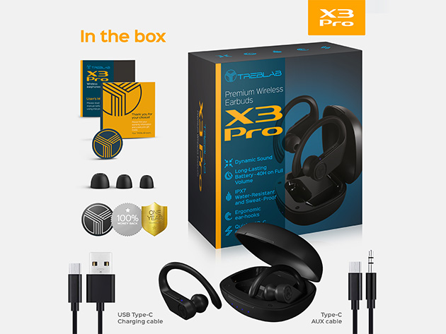 TREBLAB X3 Pro: True Wireless Bluetooth Earbuds with Earhooks 