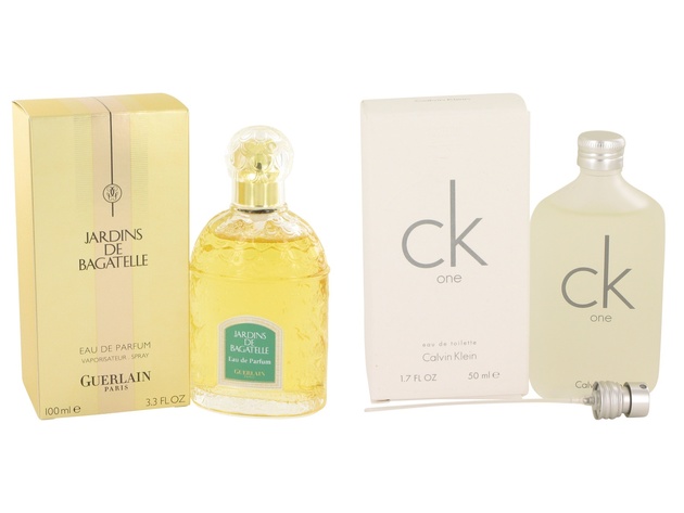 Gift set  Jardins De Bagatelle by Guerlain Eau De Parfum Spray 3.4 oz And  CK ONE EDT Pour/Spray (Unisex) 1.7 oz
