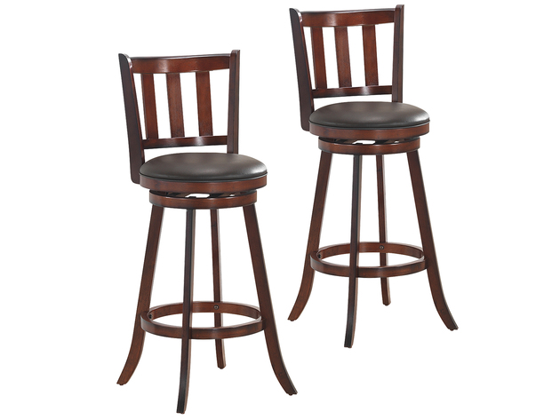 Costway Set of 2 29.5'' Swivel Bar stool Leather Padded Dining Kitchen Pub Bistro Chair - Nut-Brown