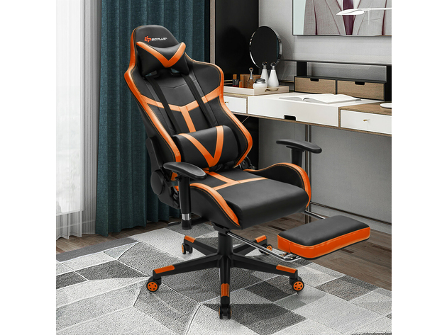 Goplus Massage Gaming Chair Reclining Racing Chair with Lumbar Support &Footrest Orange - Orange and black