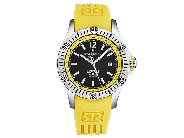 Revue Thommen Men's Air Speed Automatic Watch (Black Dial/Yellow Rubber Strap)