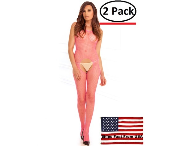 ( 2 Pack ) Industrial Net Suspender Bodystocking - One Size - Pink