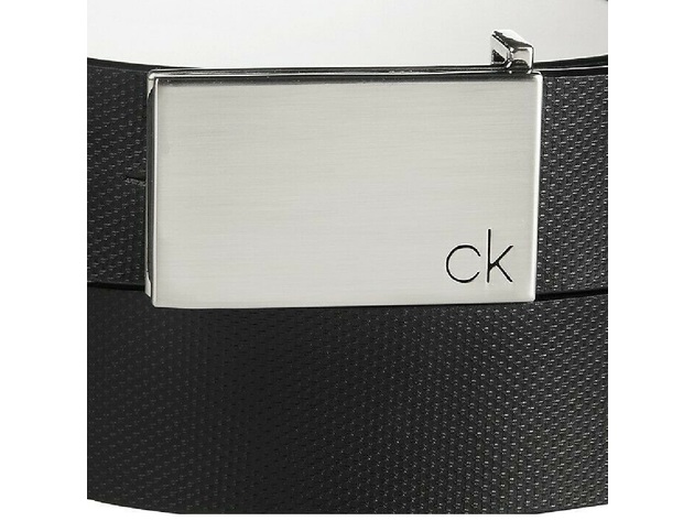 Calvin Klein Men's Textured Leather Plaque Belt Black Size 44