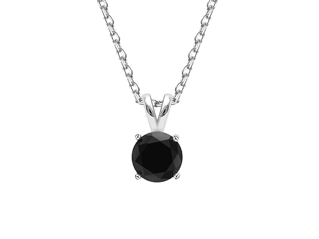 Solitare Pendant Necklace with Cubic Zirconia Crystal (Black)