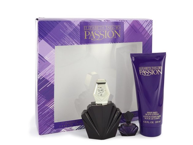 PASSION by Elizabeth Taylor Gift Set -- 2.5 oz Eau De Toilette Spray + .12 oz Mini EDP + 6.8 oz Body Lotion