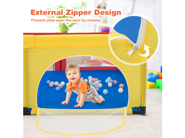 Costway Baby Playpen Infant Large Safety Play Center Yard w/ 50 Ocean Balls Grey\Colorful\Blue - Colorful