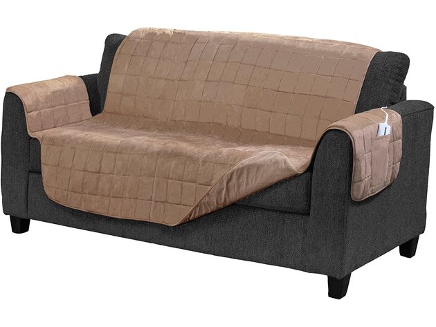 Serta Microsuede Electric Warming Furniture Protector Easy Care Loveseat Protector Tan - Tan