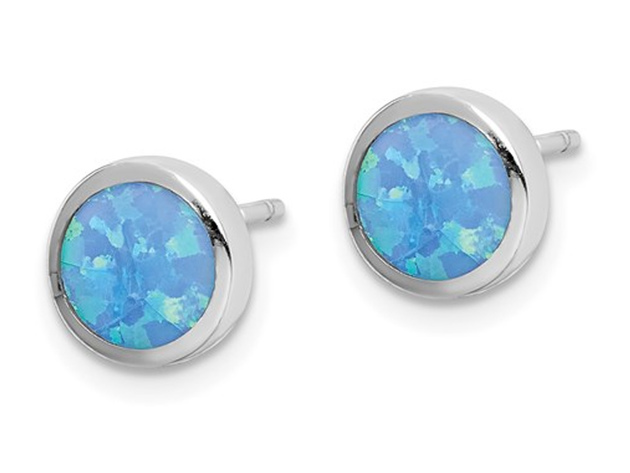 Lab Created Blue Opal 4mm Solitaire Stud Earrings in Sterling Silver