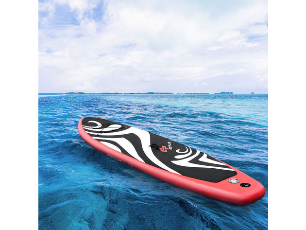 Goplus 11' Inflatable Stand up Paddle Board Surfboard SUP W/ Bag Adjustable Fin Paddle Black + Red